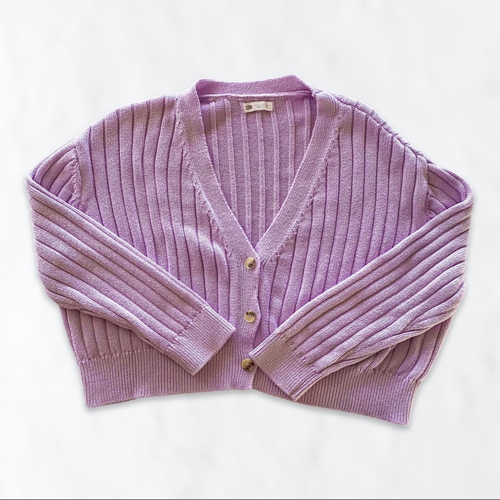 ASOS Stradivarius Cropped Cardigan in Lilac/Light Purple